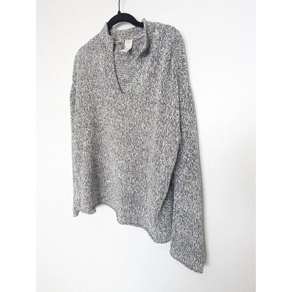 J JILL Pullover Sweater Womens Size L Gray Marled Long Sleeve Chunky Knit Casual